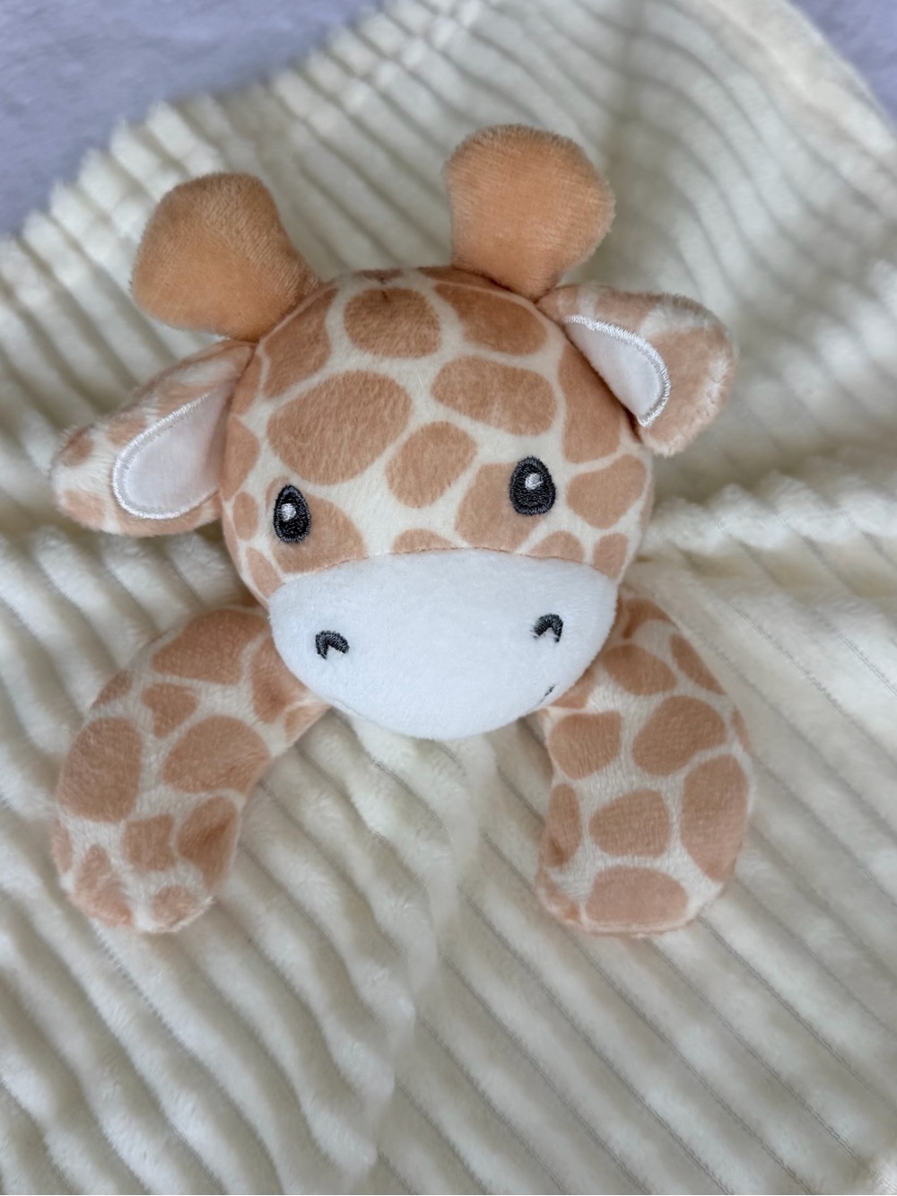Modern Baby Plush Giraffe Baby Lovey in Tan and Cream - Soft Infant Comfort